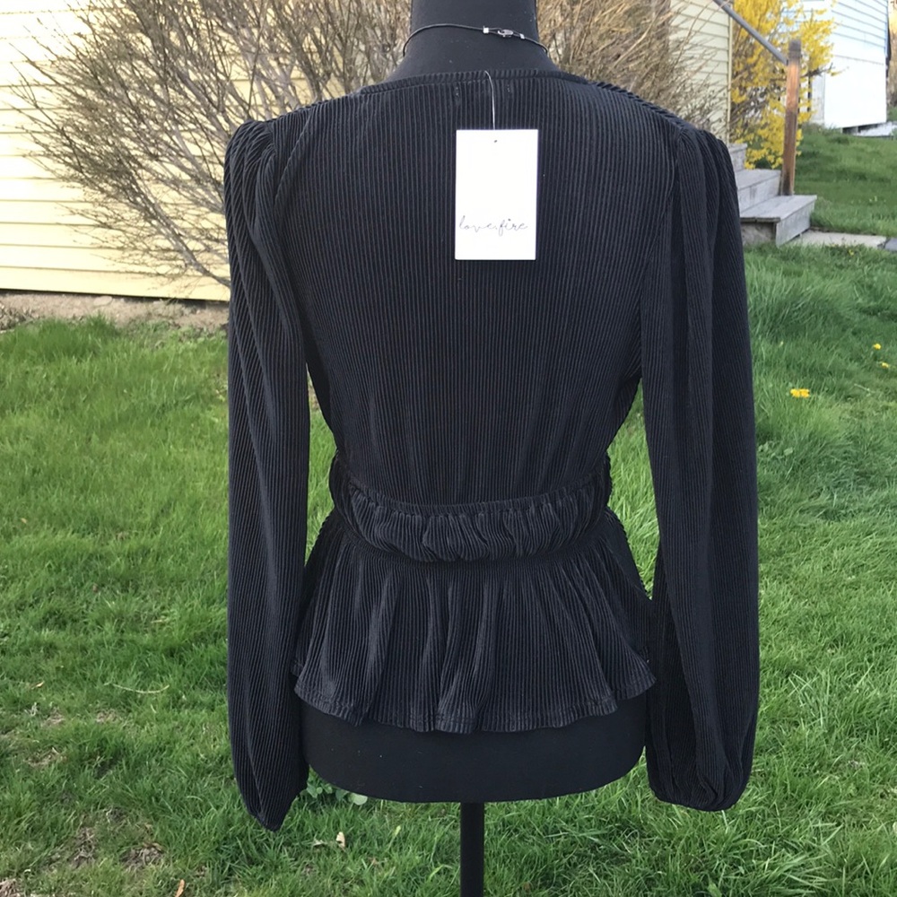 LOVE, FIRE BLACK PEASANT BLOUSE *XS *SEMI-SHEER *NWT *BOHEMIAN, BALLOON SLEEVES - Picture 3 of 9